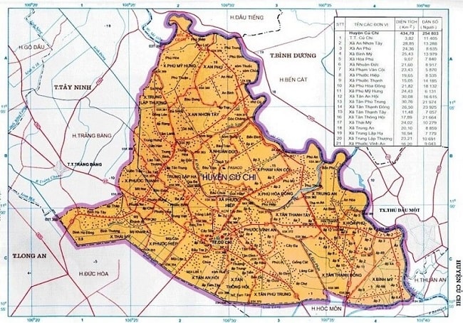 bản đồ các xã huyện củ chi